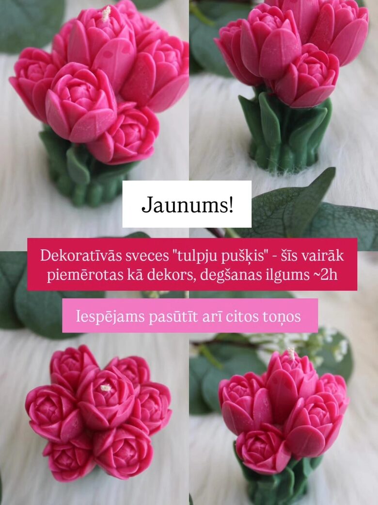 Dekoratīvā svece - tulpju pušķis